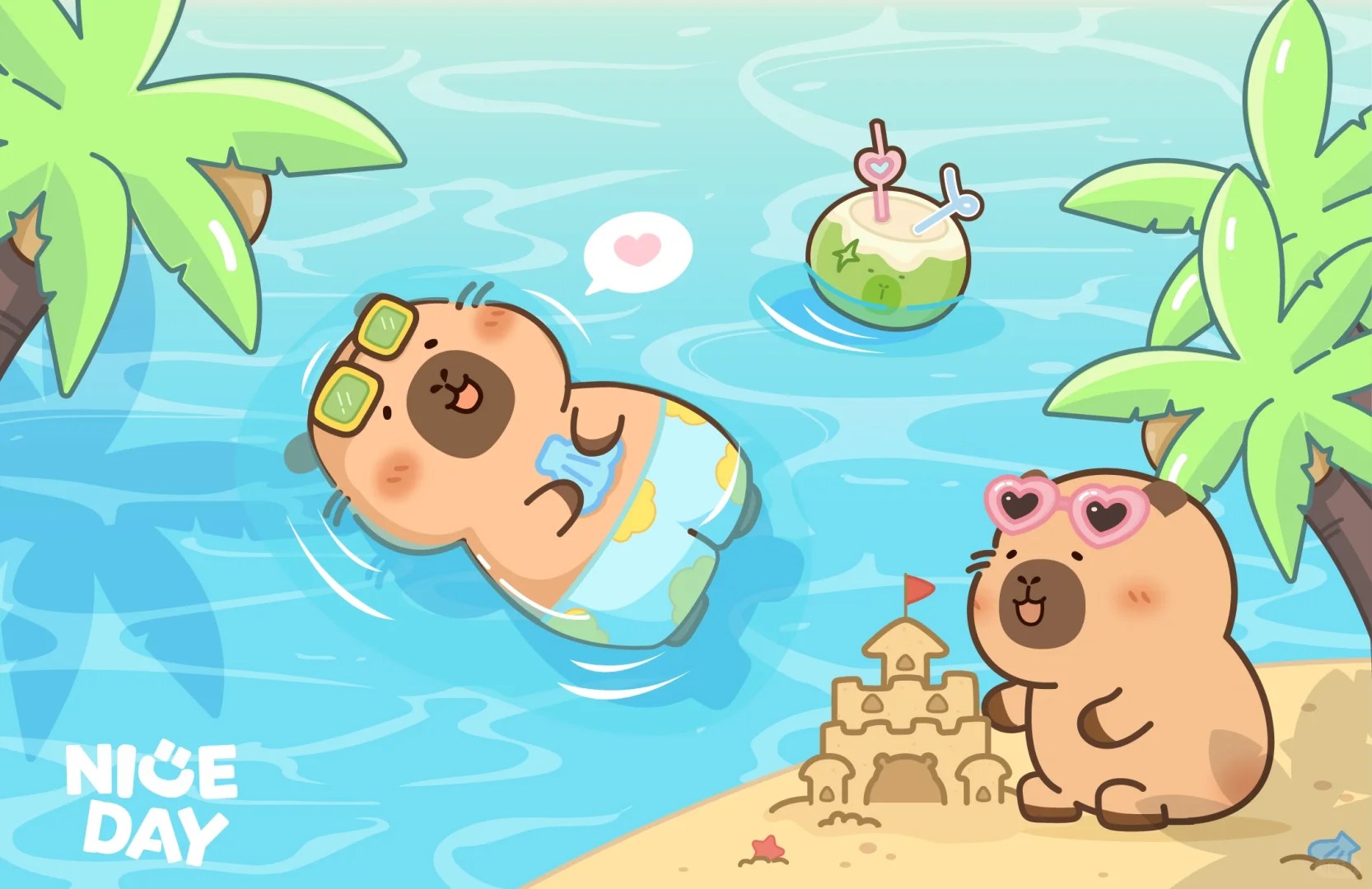 Hình nền Capybara chibi cho máy tính