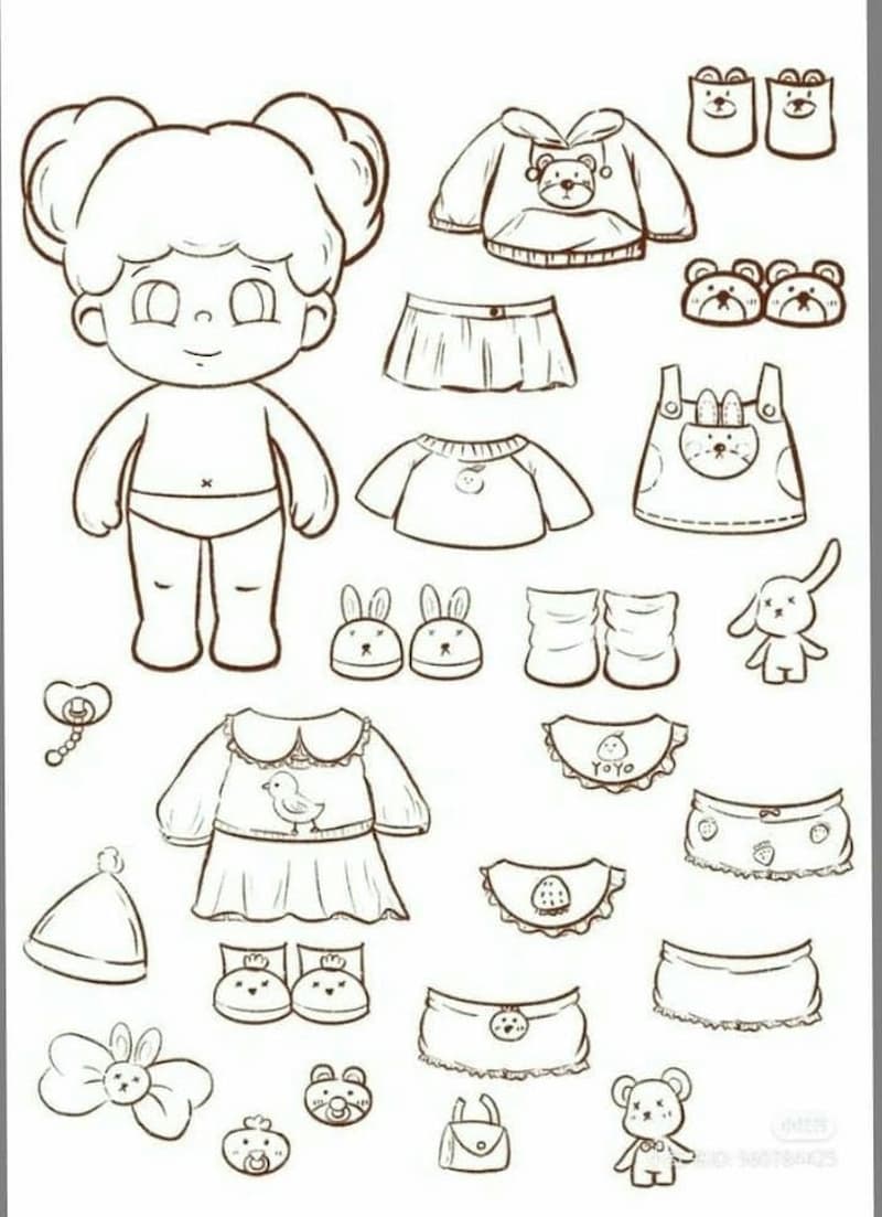 Mẫu tranh tô màu búp bê chibi
