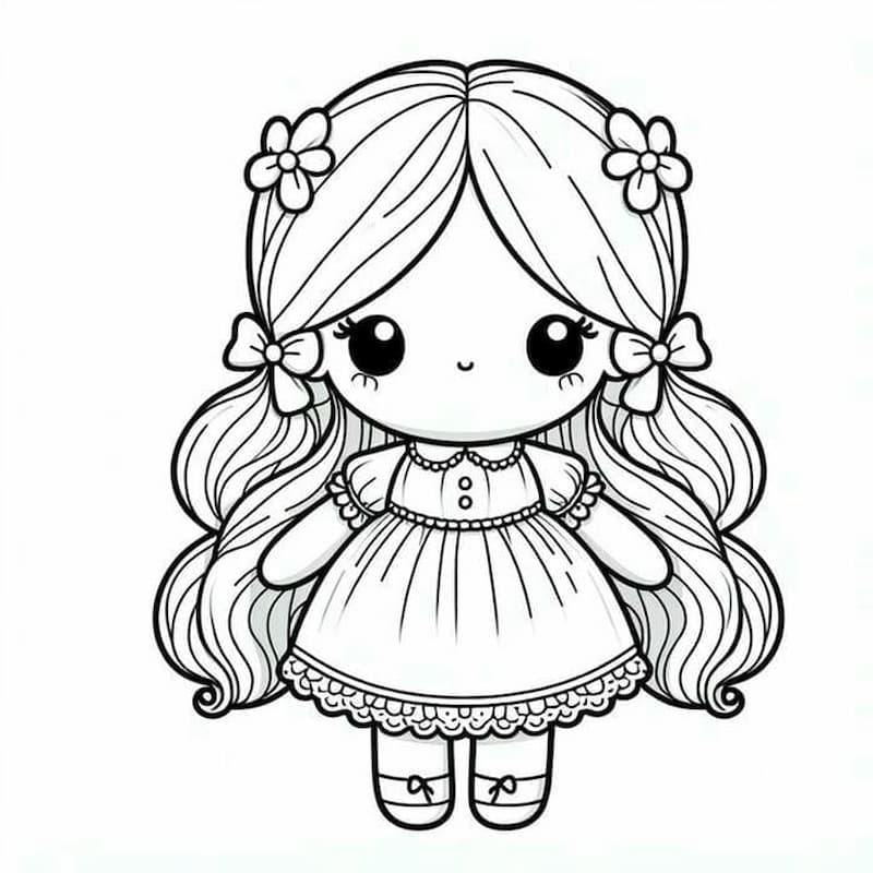 Mẫu tranh tô màu búp bê chibi
