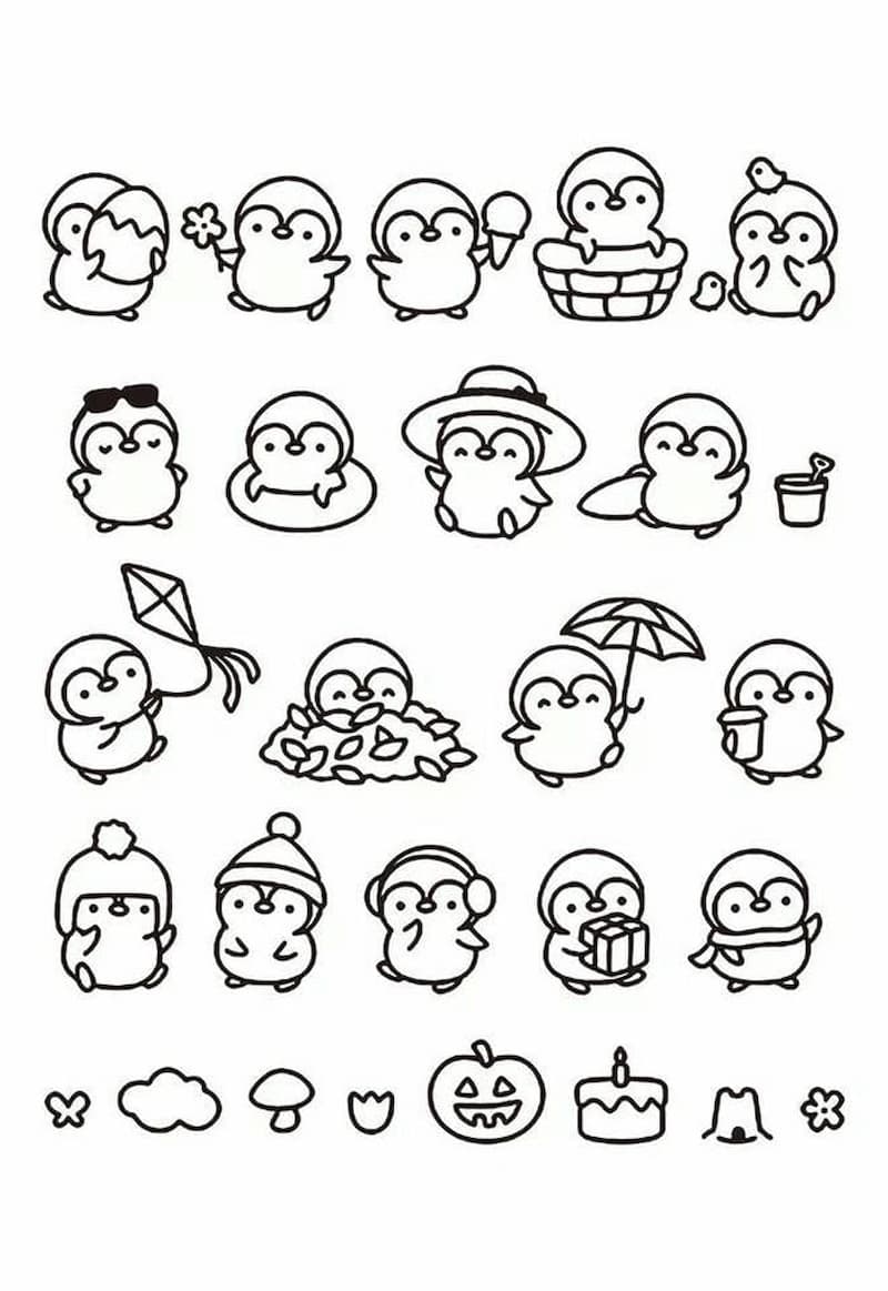 Tải tranh tô màu sticker cute miễn phí