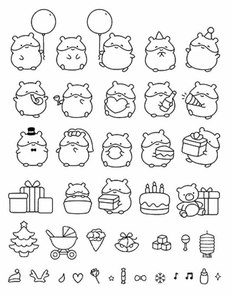 Tải tranh tô màu sticker cute miễn phí
