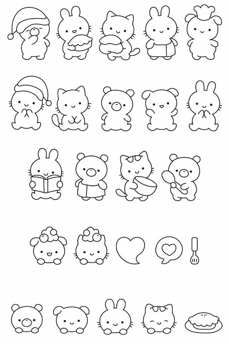 Tải tranh tô màu sticker cute miễn phí