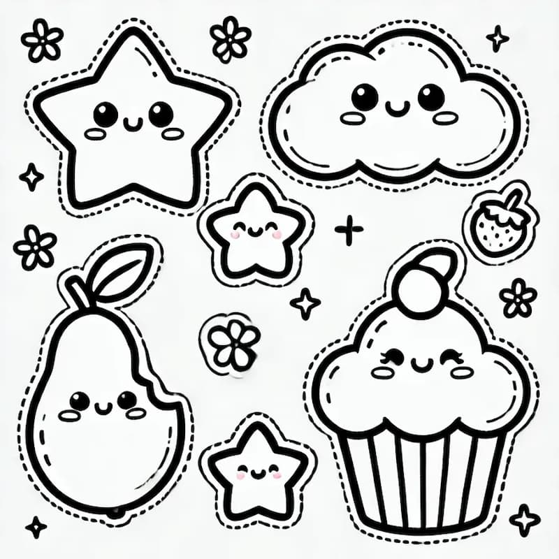 Tải tranh tô màu sticker cute miễn phí