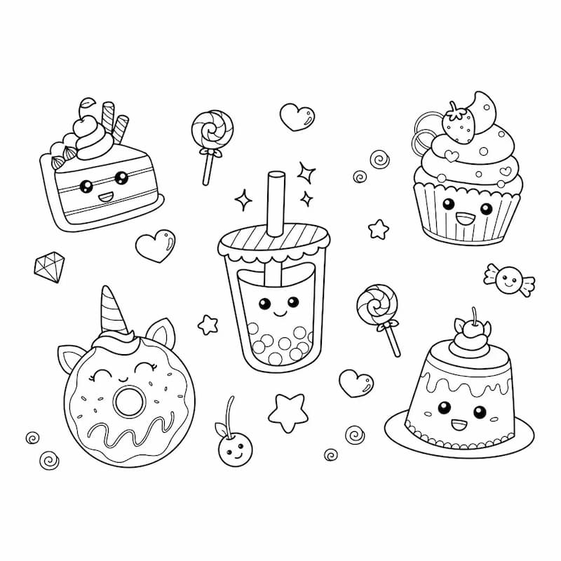 Tranh tô màu đồ ăn cute min đa dạng