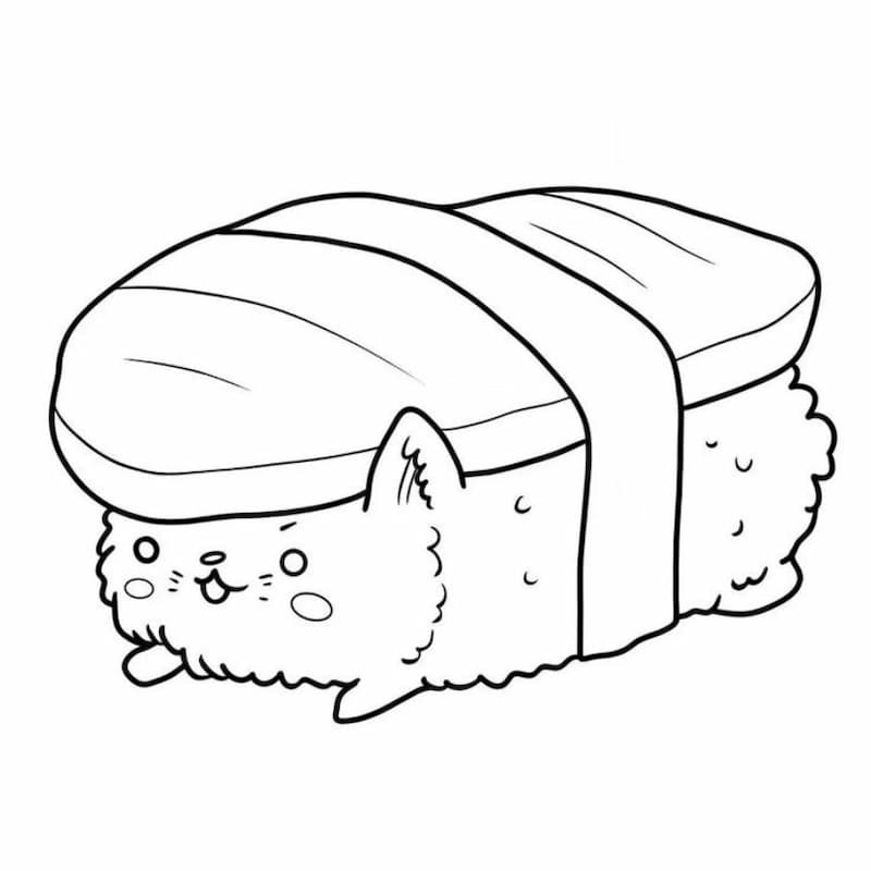 Tranh tô màu đồ ăn sushi dễ thương