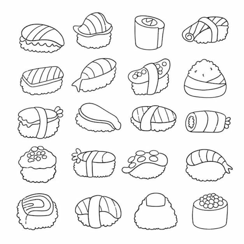 Tranh tô màu đồ ăn sushi dễ thương