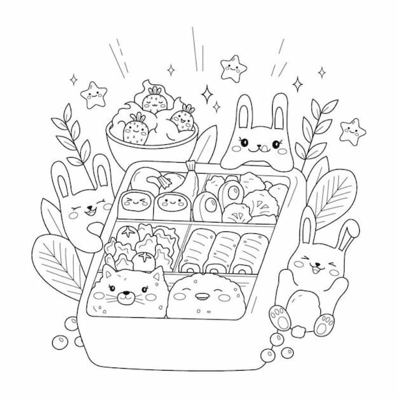 Tranh tô màu đồ ăn sushi dễ thương