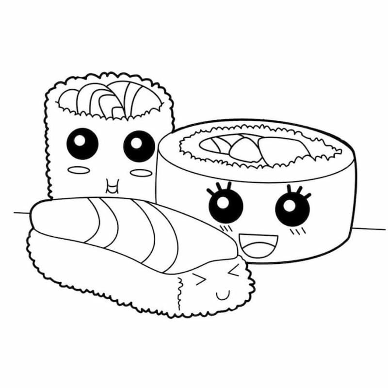 Tranh tô màu đồ ăn sushi dễ thương