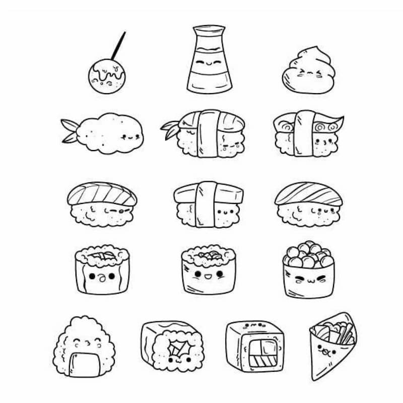 Tranh tô màu đồ ăn sushi dễ thương