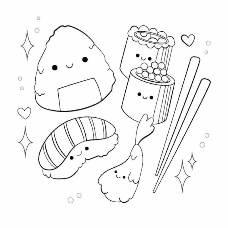 Tranh tô màu đồ ăn sushi dễ thương