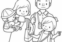 Tranh tô màu gia đình 4 người đẹp cho bé