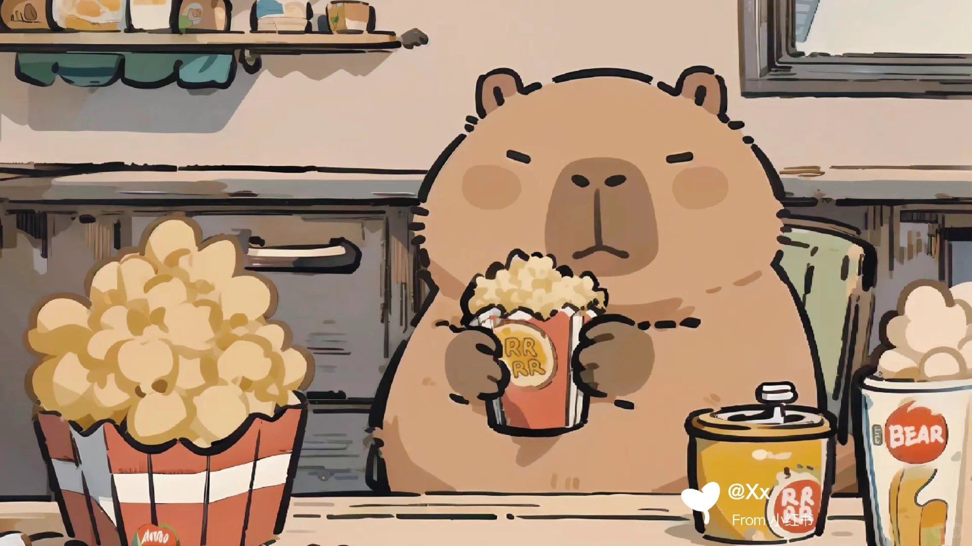 Hình nền Capybara chibi cho máy tính